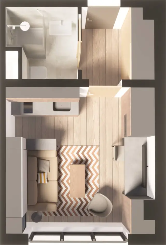 Приклад планування апартамента-студії, бл. 20 м²